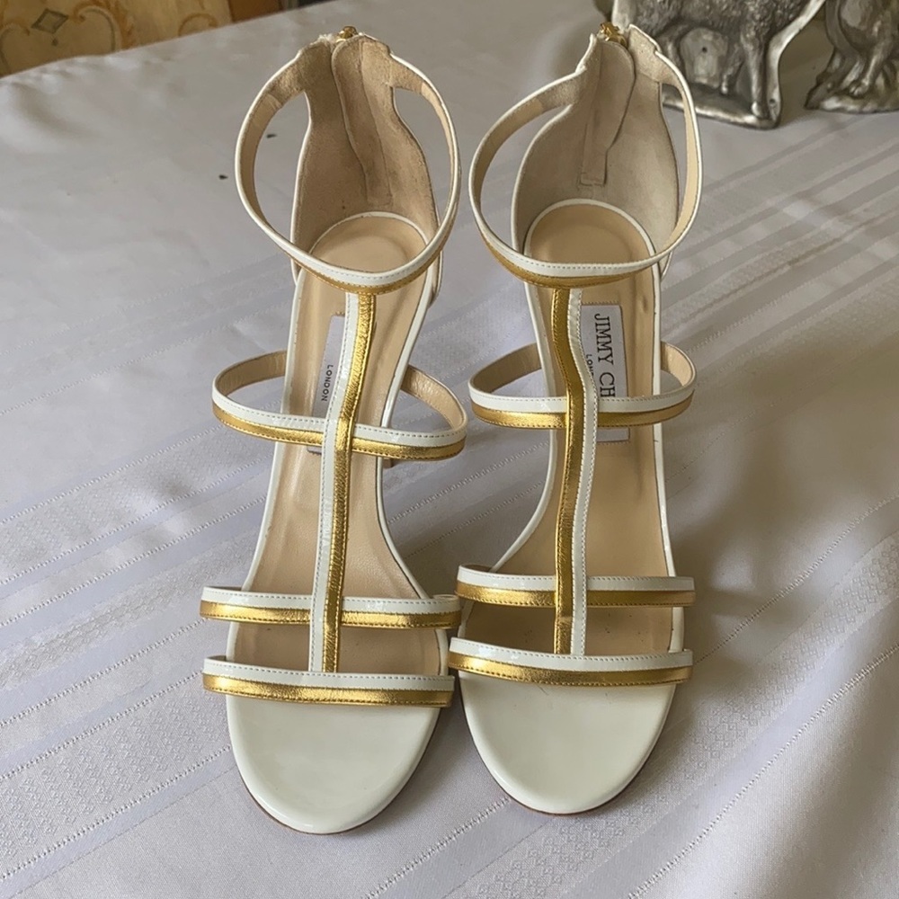 Jimmy Choo White & Gold High Heels - Picture 5 of 11